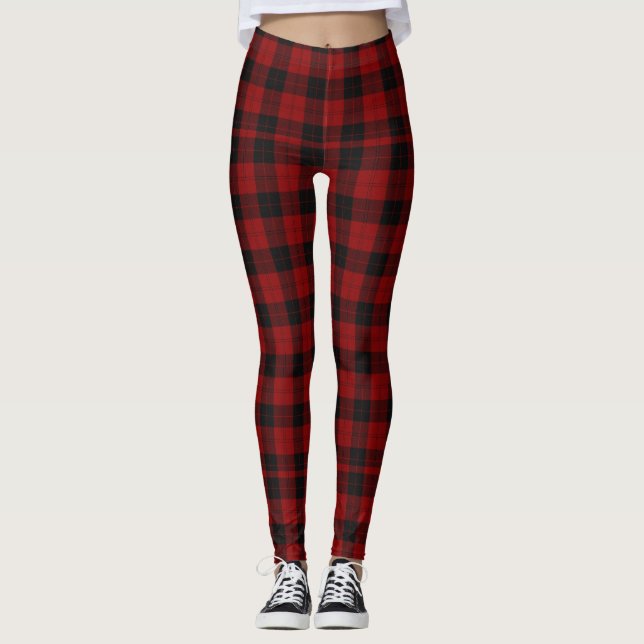 Leggings Cojín de chaquetón negro rojo de búfalo de moda (Anverso)