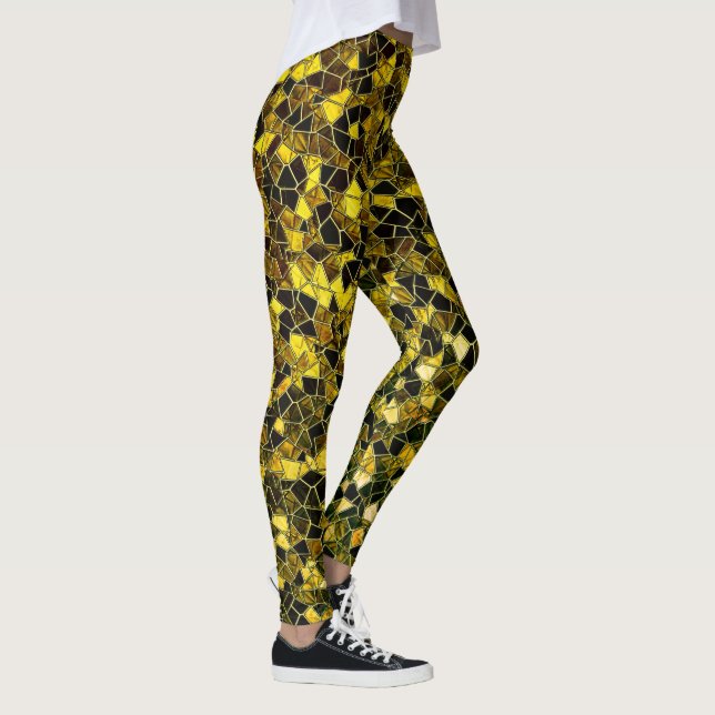 Leggings Cojín oscuro, mosaico amarillo, división de línea  (Derecha)