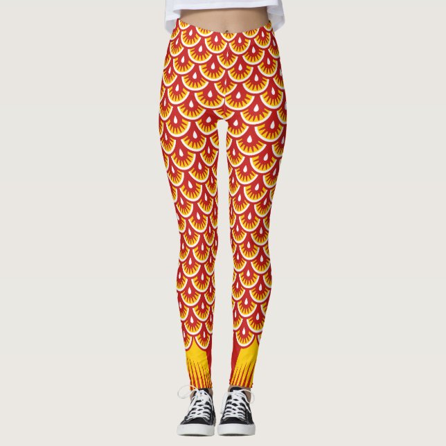 Leggings Cola de pez dorado de escala roja (Anverso)