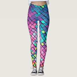 Leggings Cola Rosa Patrón de Escamas de Cola de Sirena Colo
