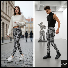 Leggings Colcha de Arte Popular Geométrico Abstracto Monocr