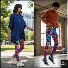 Leggings Colcha de arte popular hiper saturada de neón