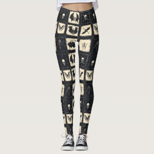 Leggings Colcha de mezclilla con murciélagos y esqueletos
