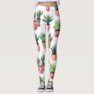 Leggings Colección de cactus en ollas, acuarela.