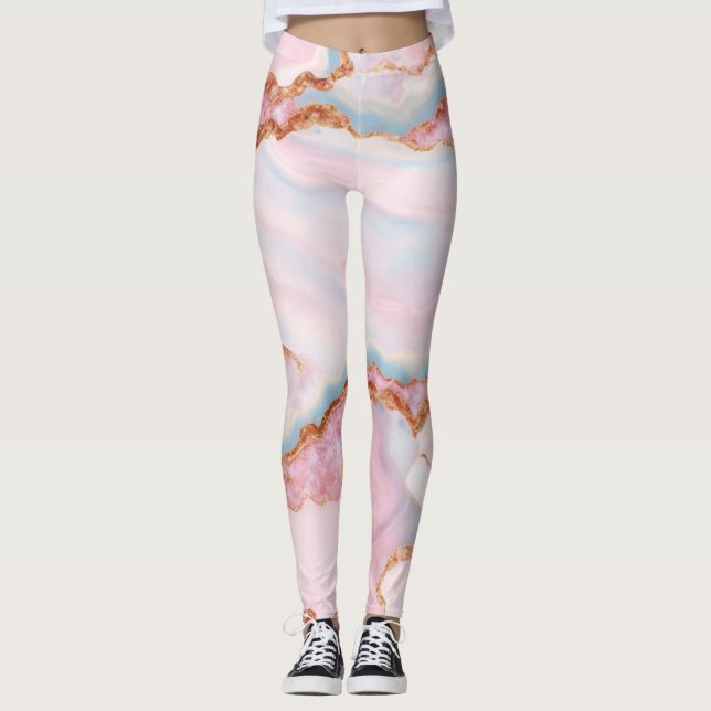 Leggings Colección de oro rosa azul trendy de Marble Agate (Anverso)