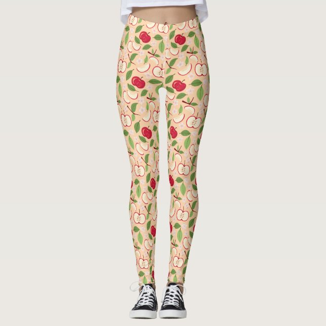 Leggings Colección de patrones de cesta de frutas - manzana (Anverso)