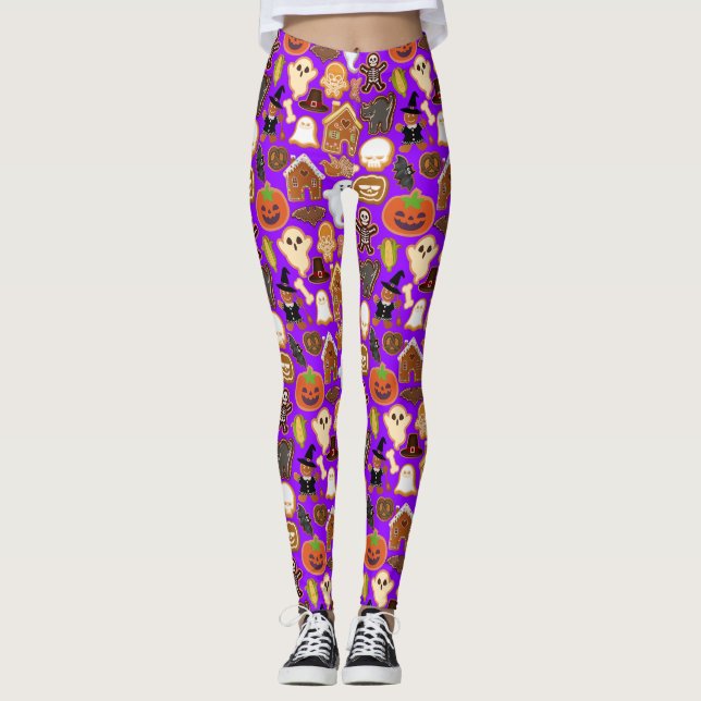 Leggings Colección de patrones de cookies de Halloween B Pu (Anverso)