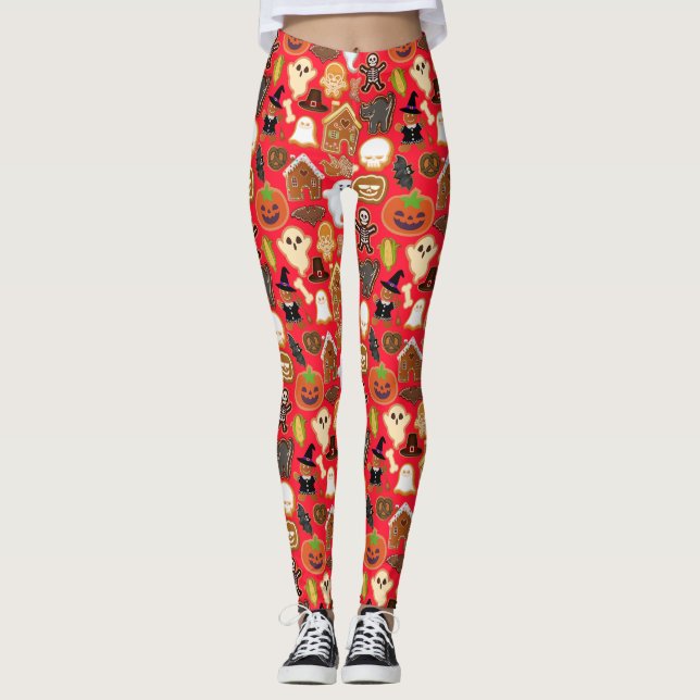 Leggings Colección de patrones de cookies de Halloween B Re (Anverso)