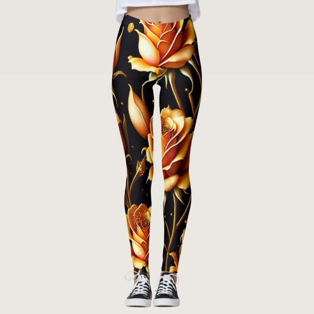 Leggings Colección de Rosas Big Gold de lujo de moda (Anverso)