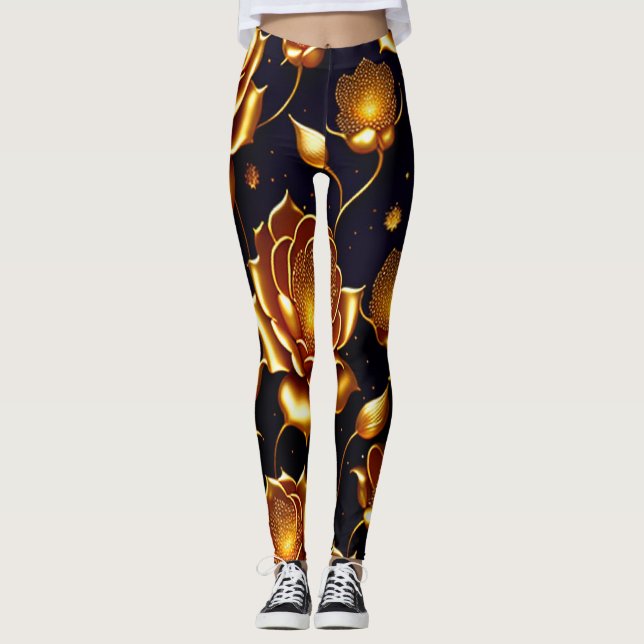 Leggings Colección de Rosas Big Gold de lujo moderno (Anverso)