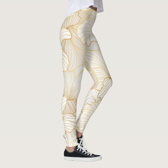 Leggings Colección elegante de línea floral blanca dorada (Derecha)