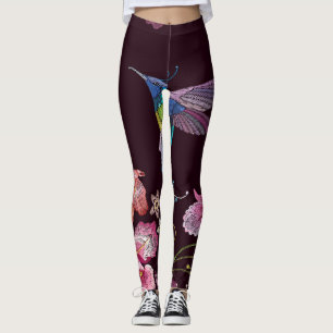 Leggings Colibrí y orquídea, de forma tropical sin costuras