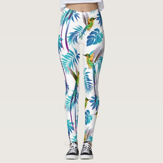 Leggings Colibríes de cola larga tropical (Anverso)
