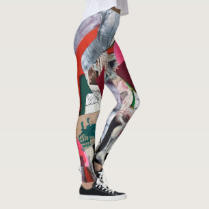 Leggings Collage de Arte Abstracto Pintado a Mano