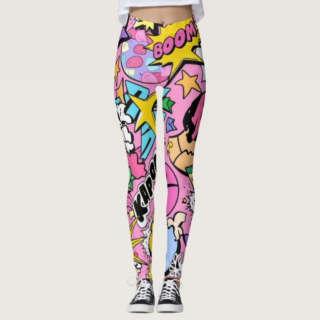 Leggings Collage de arte pop de cómic retro (Anverso)
