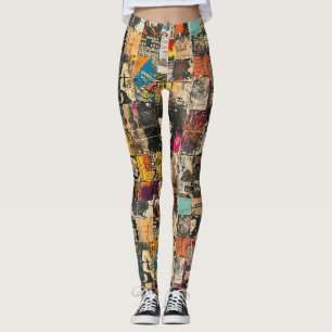 Leggings Collage de cuadrícula de cómic de rock punk blanco