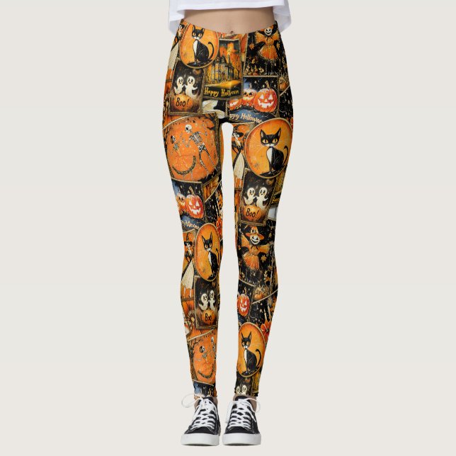 Leggings Collage de diversiones Retro Vintage Halloween (Anverso)