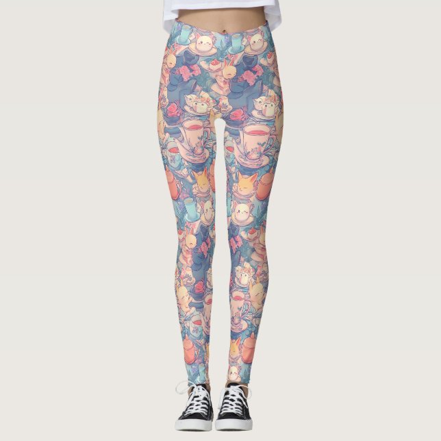 Leggings Collage de Doodle fiesta de té (Anverso)