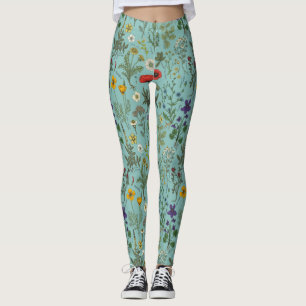 Leggings Collage de flores silvestres sobre azul