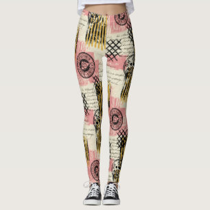Leggings Collage de Medios Mixtos Vintage - Papel Deteriora