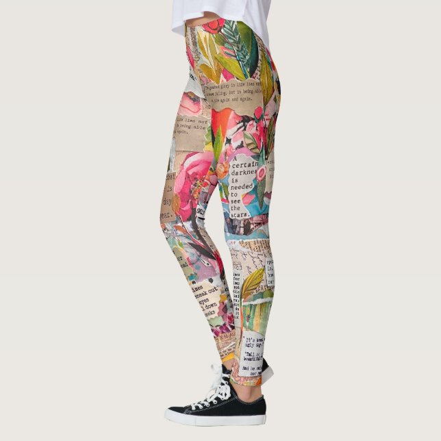 Leggings Collage de papel floral Medios mixtos (Izquierda)