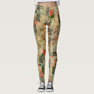 Leggings Collage de parches de periódico ruso vintage (2)
