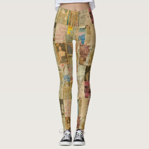 Leggings Collage de parches de periódico ruso vintage (6)