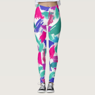 Leggings Collage de pincel Verde azulado rosado moderno