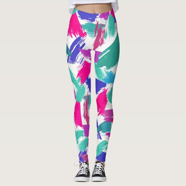 Leggings Collage de pincel Verde azulado rosado moderno (Anverso)