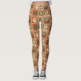Leggings Collage de sellos de Navidades retro