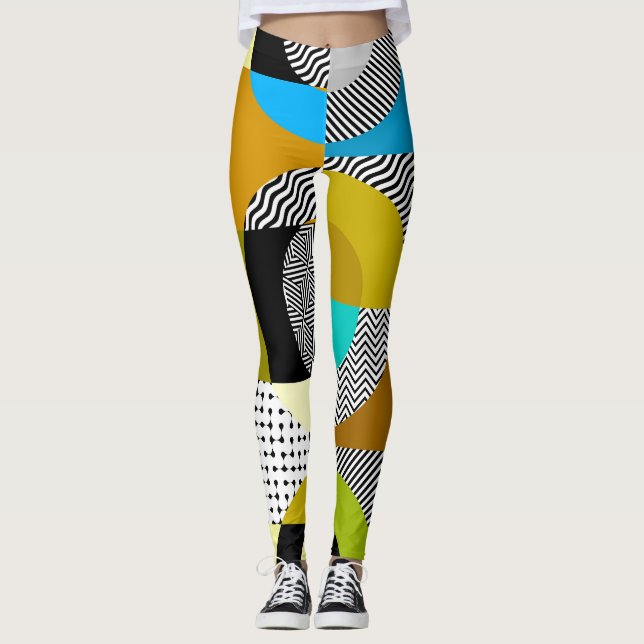 Leggings Collage geométrico: círculos, patrón vintage. (Anverso)