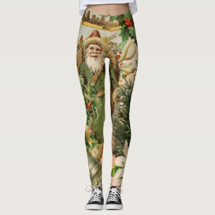 Leggings Collage Navideño de Santa Verde del Viejo Mundo An
