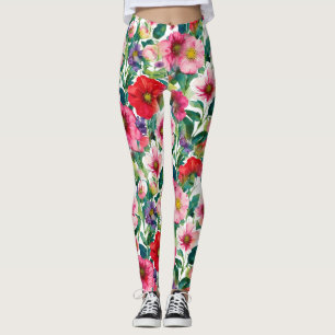 Leggings Collage, patrón de flores pintadas, acuarela 2