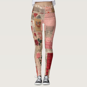 Leggings Collage Romántico Vintage de Rosa (1)