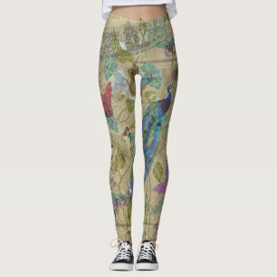 Leggings Collage rosado azulverde de marfil del pavo real