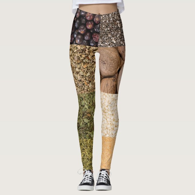 Leggings Collage set de especias e ingredientes alimentario (Anverso)