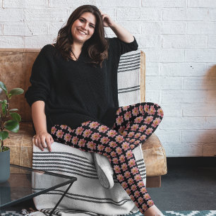 Leggings Collarette rosa Dahlia Patrón floral sobre negro