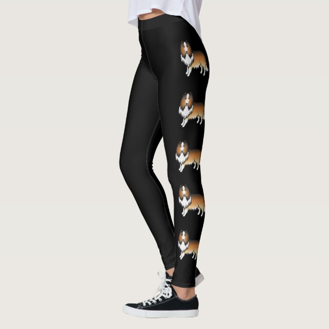 Leggings Collie Áspero Sable Perros De Dibujos Animados Lin (Izquierda)