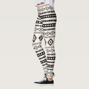 Leggings Color azteca negro sobre motivos mixtos crema patr