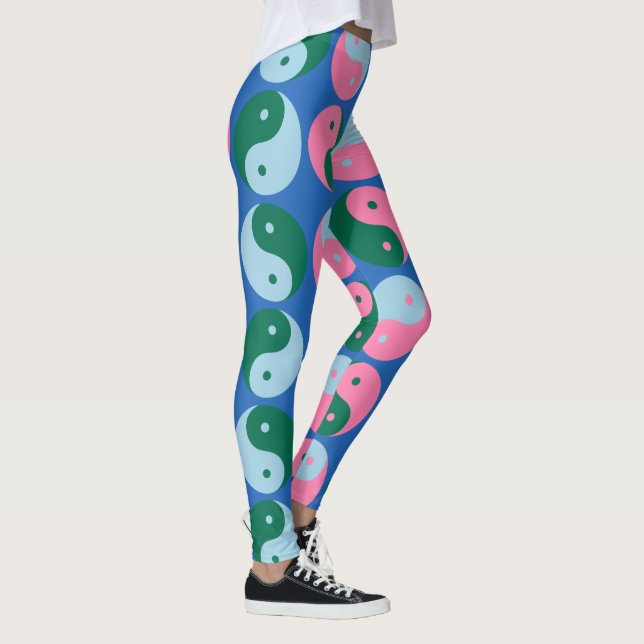 Leggings Color Cute Retro Yin Yang Patrón Verde Azul (Derecha)