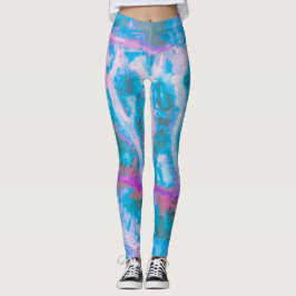 Leggings Color de agua azul rosado blanco abstracto moderno