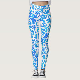 Leggings Color de agua azul y blanco vibrante