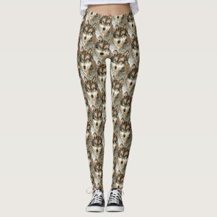 Leggings Color de agua Cabeza de lobo Color blanco gris neg