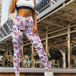 Leggings Color de agua romántico rosa Roses Floral Boho