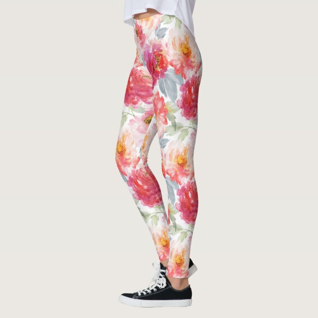 Leggings Color de agua rosa Peony Flower Pattern (Izquierda)