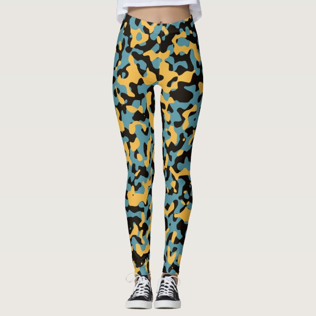 Leggings Color de Casablanca, azul hippie, camo negro (Anverso)
