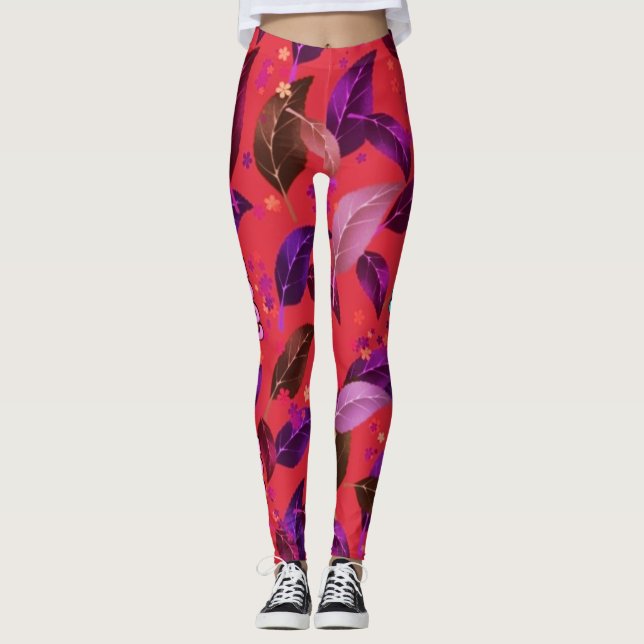Leggings Color de limo Leafs en flores (Anverso)