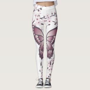 Leggings Color de malva de la mariposa y de la flor de
