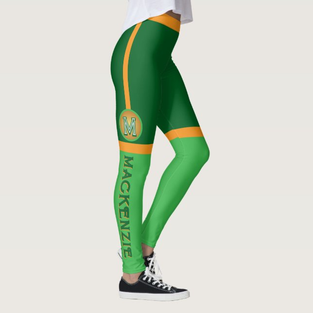 Leggings Color del NARANJA VERDE combinado con MONOGRAM (Derecha)