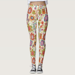 Leggings Color floral y búho